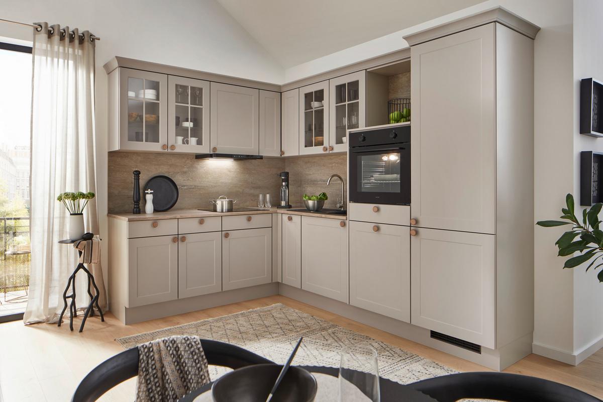 ECKKÜCHE IP 4250 - Hellgrau/Braun, ROMANTIK / LANDHAUS, Holzwerkstoff (215/276,6cm) - Impuls