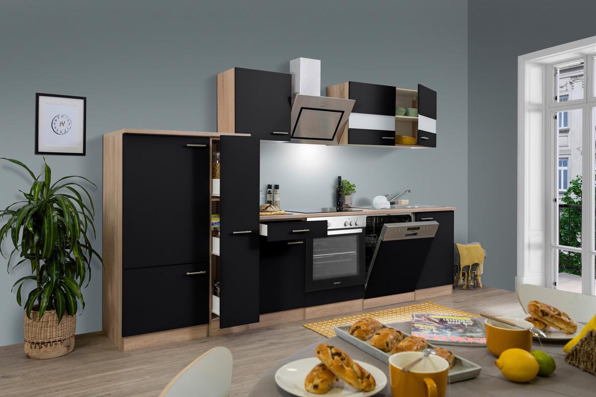 Küchenblock Merle Küchenblock 310 cm - Eichefarben/Schwarz, Basics, Holzwerkstoff (310cm) - Respekta
