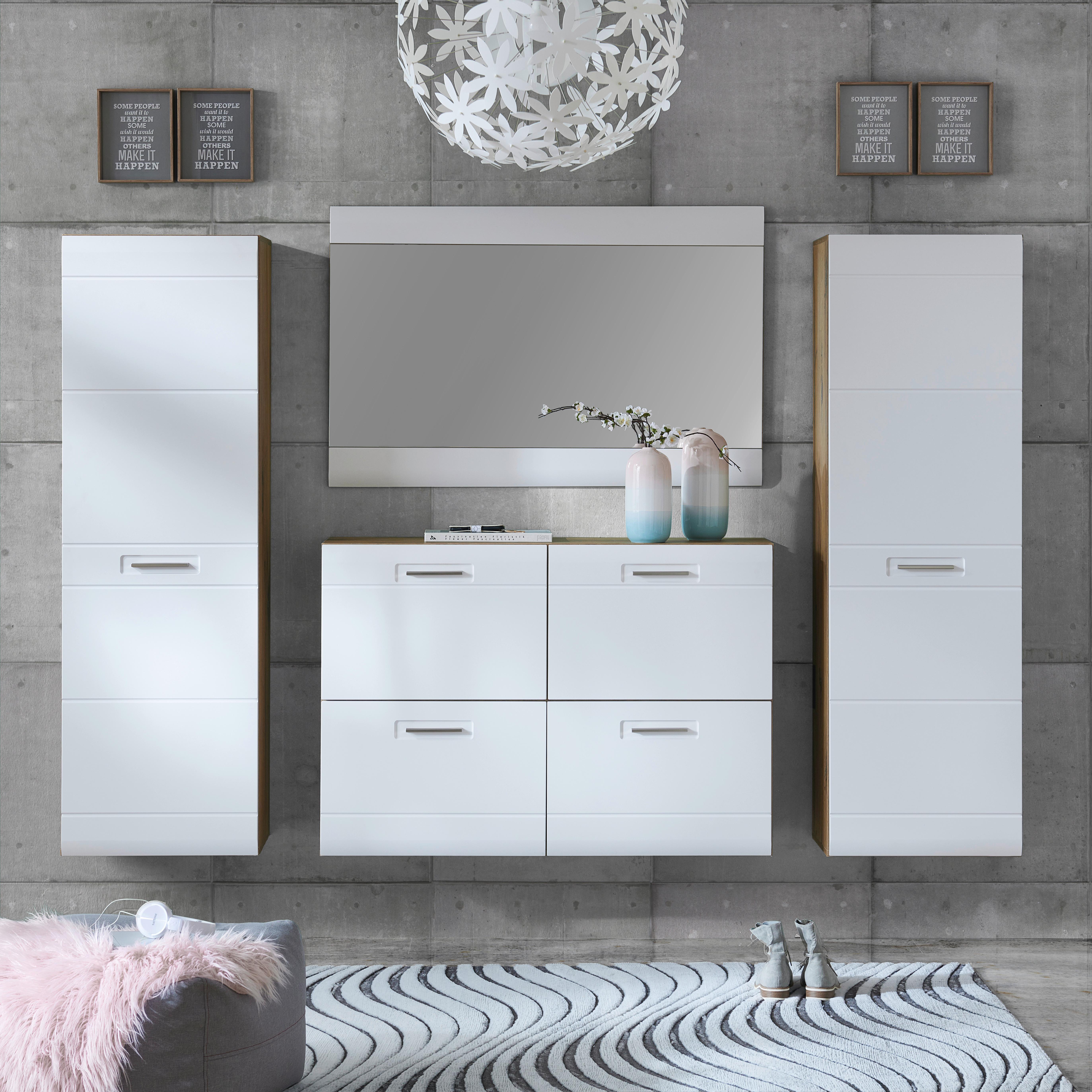 Garderoben-Set Auris Weiß/Eiche Dekor 4--Teilig. - Eichefarben/Weiß, MODERN, Holzwerkstoff (224/204,2/37,1cm) - Luca Bessoni