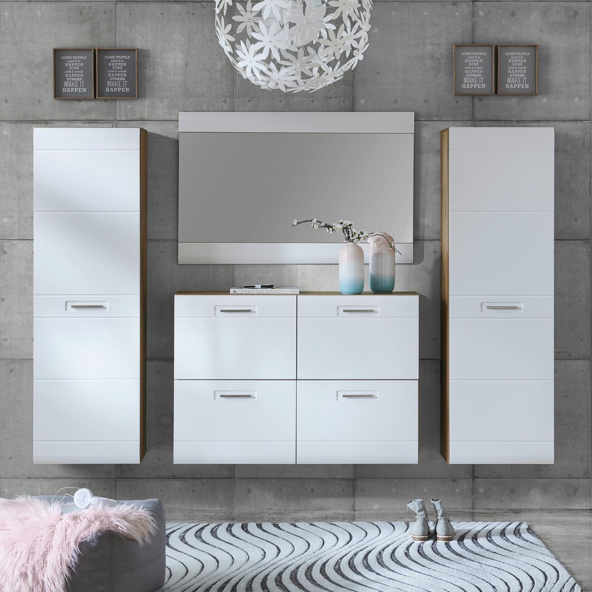 Garderoben-Set Auris Weiß/Eiche Dekor 4--Teilig. - Eichefarben/Weiß, MODERN, Holzwerkstoff (224/204,2/37,1cm) - Luca Bessoni