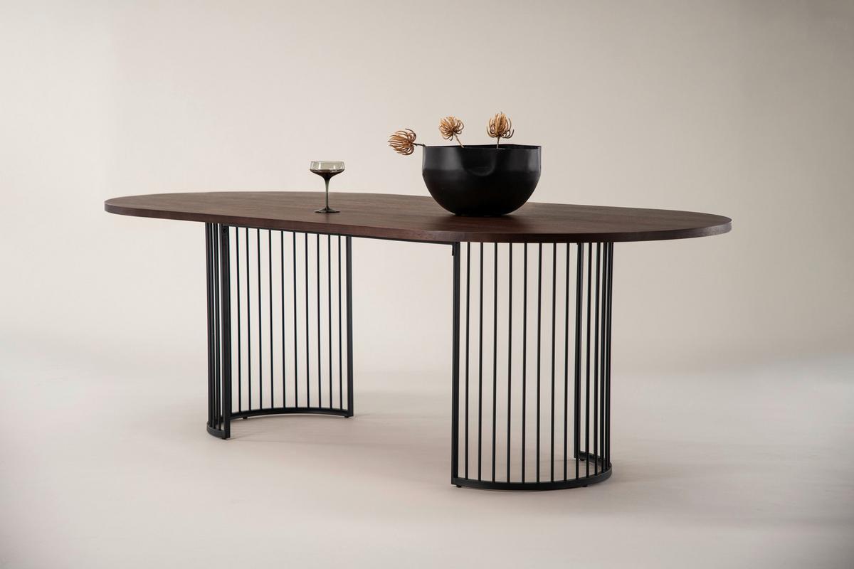 Esstisch Hamneksär - Dunkelbraun/Schwarz, Design, Holzwerkstoff/Metall (220/110/75cm) - Livetastic