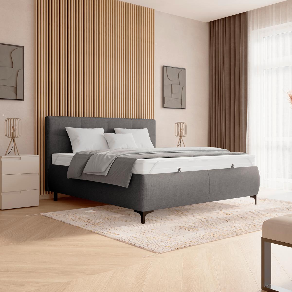 Polsterbett Zeni 180 - Graubraun/Schwarz, KONVENTIONELL, Holz/Holzwerkstoff (180/200cm)