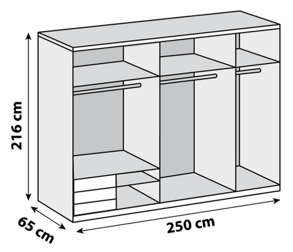 Schwebetürenschrank Mit Laden 250cm Level 36a, Eiche Dekor - Eichefarben, MODERN, Holzwerkstoff (250/216/65cm) - MID.YOU