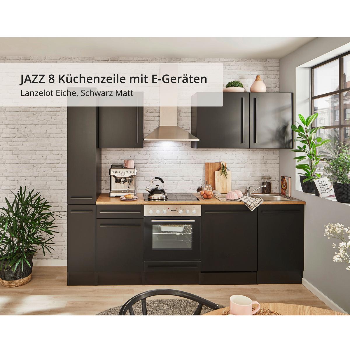 Küchenblock Jazz 8 250 Schwarz B: 250 cm - Eichefarben/Schwarz, LIFESTYLE, Holzwerkstoff (250cm) - MID.YOU