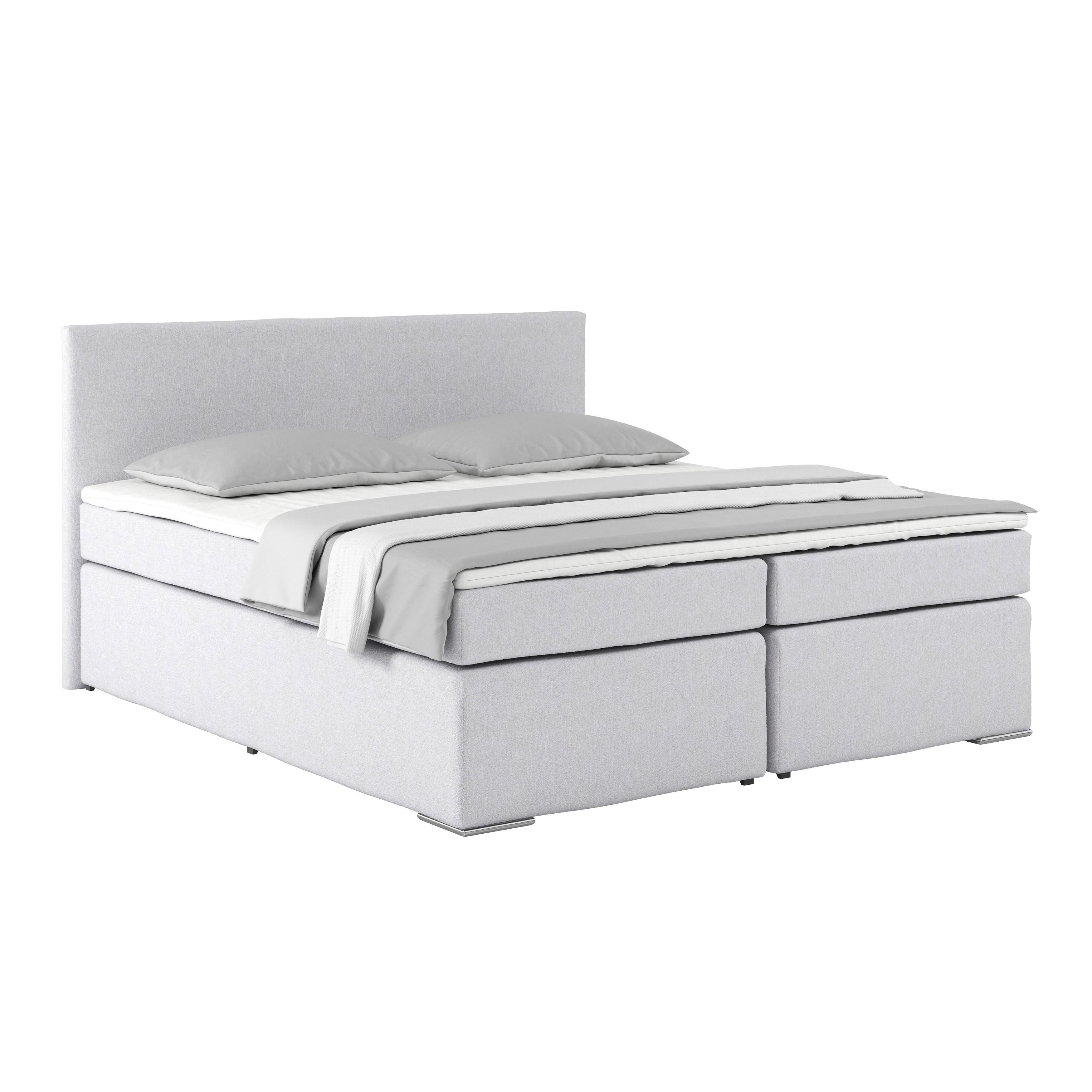 Postel boxspring Nero, 180x200 cm, bílo-šedá - barvy chromu/šampaňská, Konvenční, kov/textil (180/200cm)