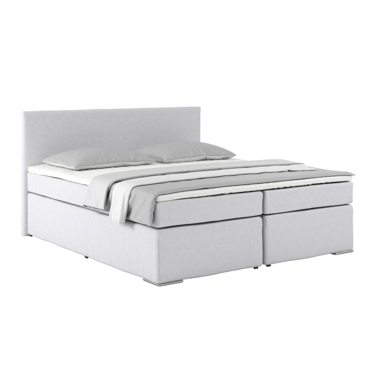 Postel boxspring Nero, 180x200 cm, bílo-šedá - barvy chromu/šampaňská, Konvenční, kov/textil (180/200cm)