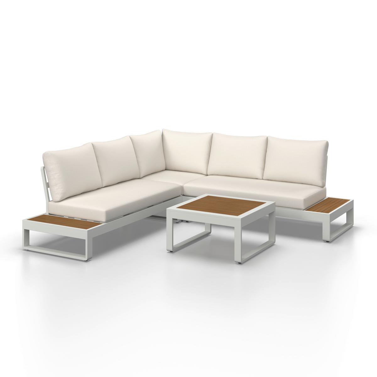 TERASOVÁ SEDACÍ SOUPRAVA MARIJANA - barvy teak/krémová, Moderní, kov/textil (235/68/73cm) - Bessagi Garden