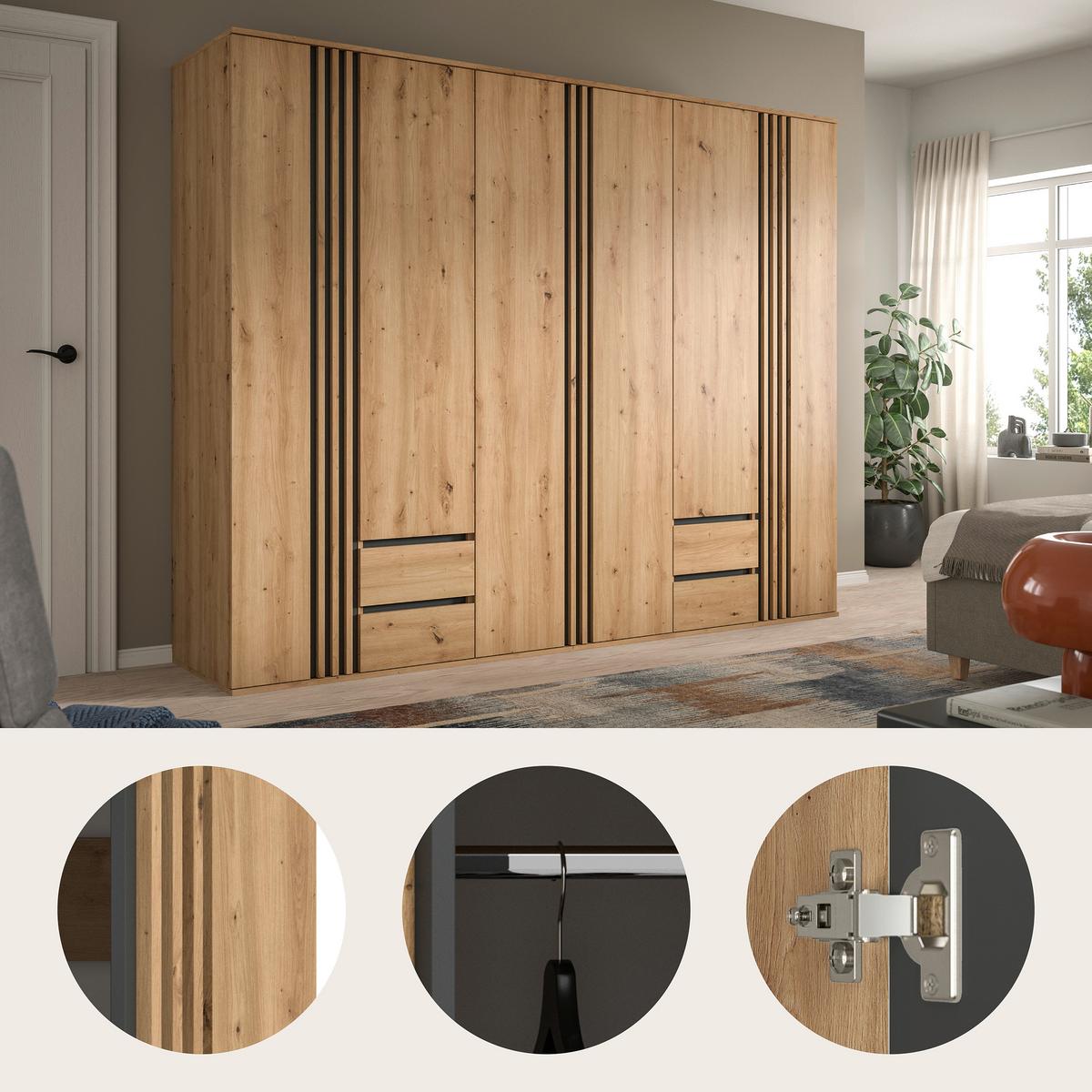 Drehtürenschrank Tofta Eiche Dekor/Anthrazit B: 240cm - Anthrazit/Eiche Artisan, ROMANTIK / LANDHAUS, Holzwerkstoff (240/192/56cm) - Livetastic