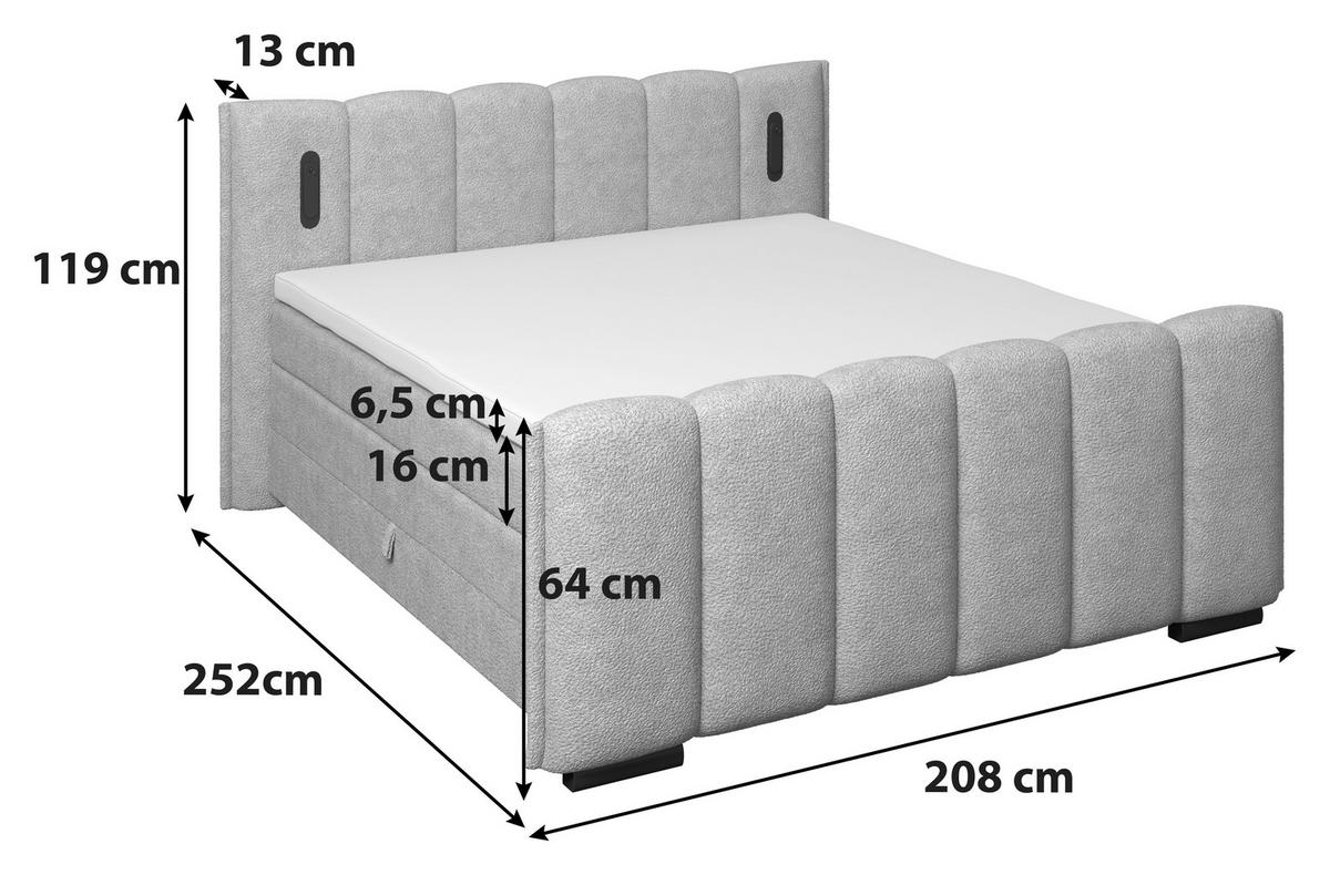 Boxspringbett Elysia inkl. Bettkasten 180x220 - Hellgrau/Schwarz, Trend, Holz/Holzwerkstoff (180/220cm) - Luca Bessoni
