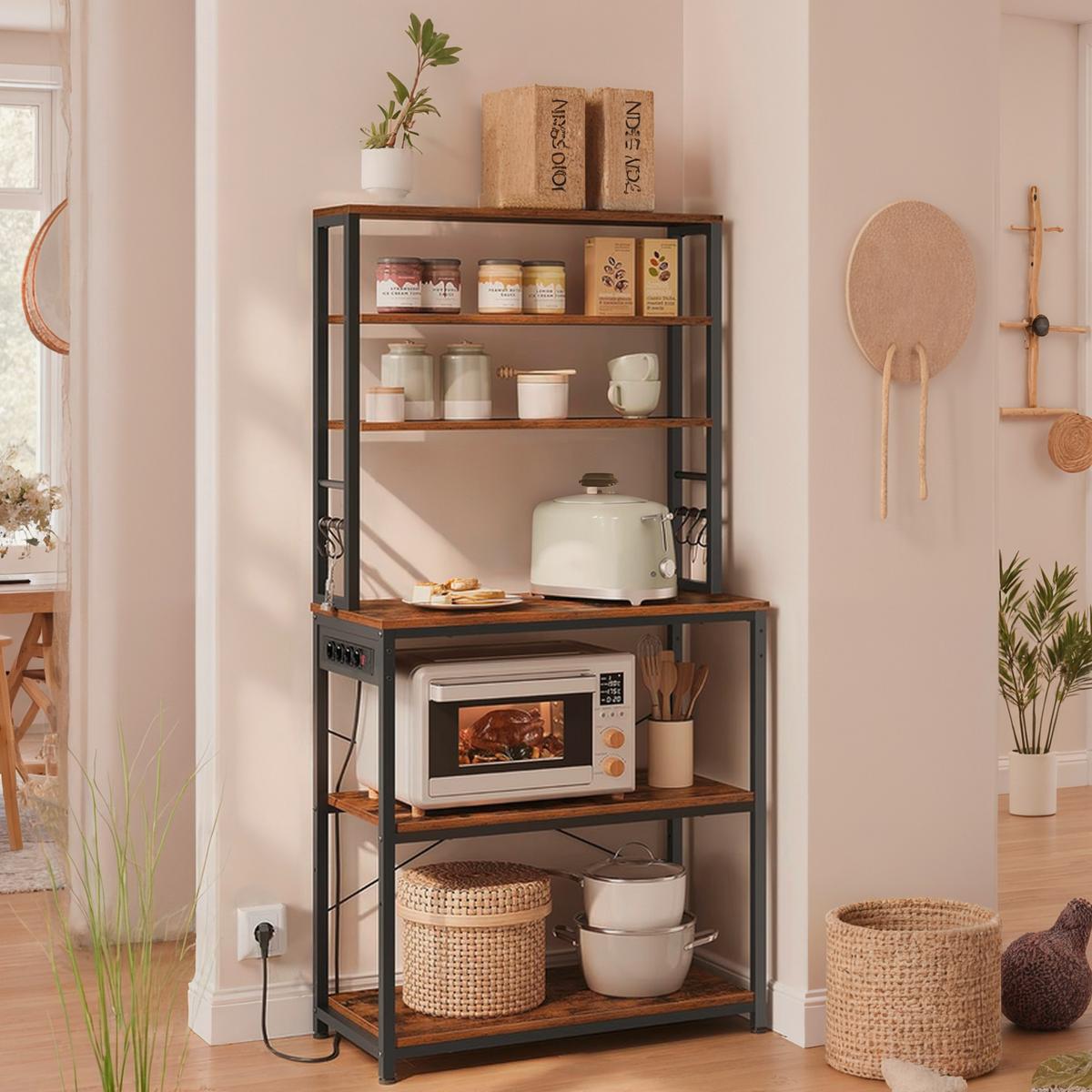 Regal Baker's Rack - Schwarz/Braun, MODERN, Holzwerkstoff/Metall (80/167/40cm) - MID.YOU