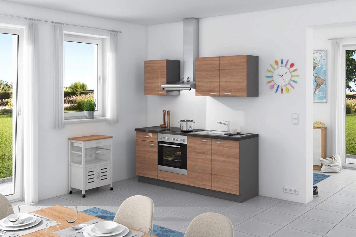 Küchenzeile Plan ohne Geräte ohne Geräte B: 200 cm - Eichefarben/Anthrazit, Design, Holzwerkstoff (200cm) - Express
