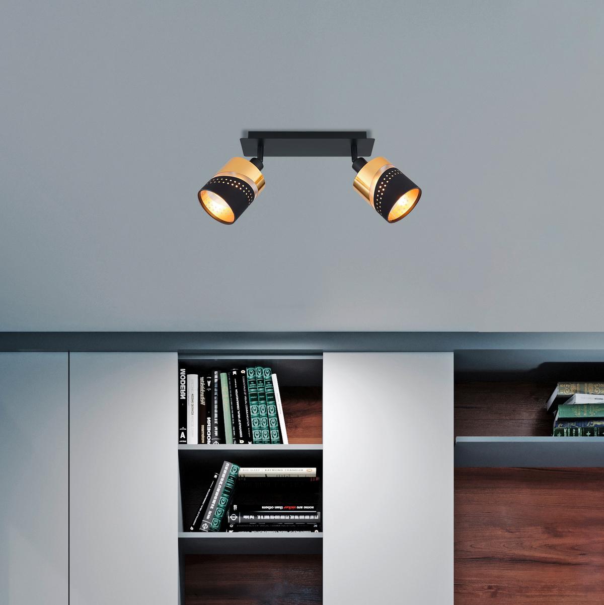 Strahler 54046-2 - Goldfarben/Schwarz, Basics, Kunststoff/Textil (25/9/20,5cm) - Globo