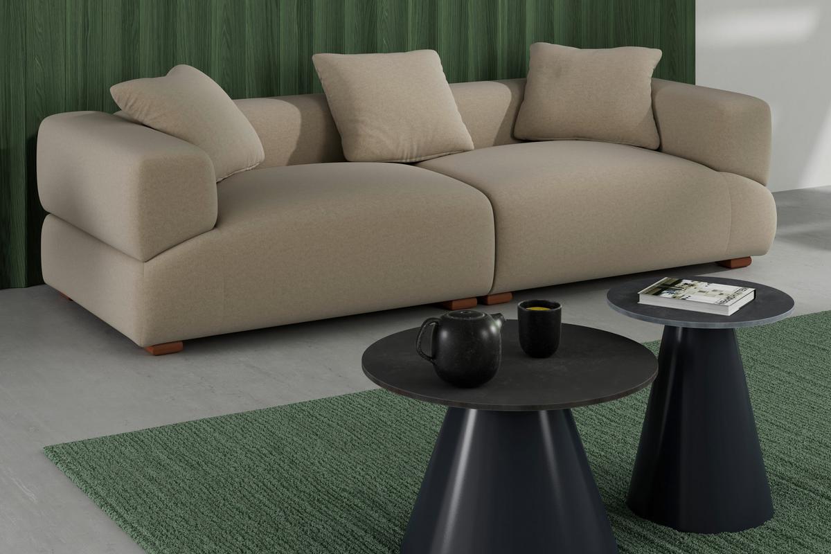 Pohovka TALIA, béžový samet, max.360 kg - khaki/přírodní barvy, Moderní, dřevo/textil (237/61/99cm) - Bessagi Home