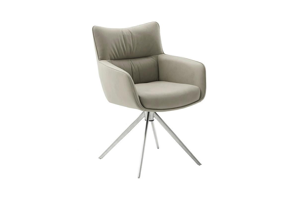 Armlehnstuhl Limone 2 Leder Creme 360° drehbar - Edelstahlfarben/Creme, KONVENTIONELL, Leder/Metall (61/88/63cm)