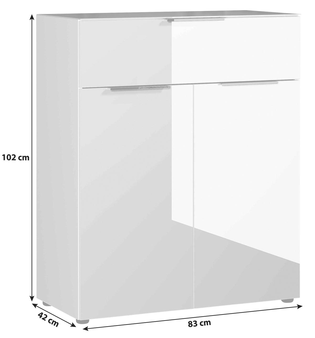 Kommode Stehend B: 83 cm Weiß - Schwarz/Weiß, KONVENTIONELL, Glas/Holzwerkstoff (83/102/42cm) - Germania