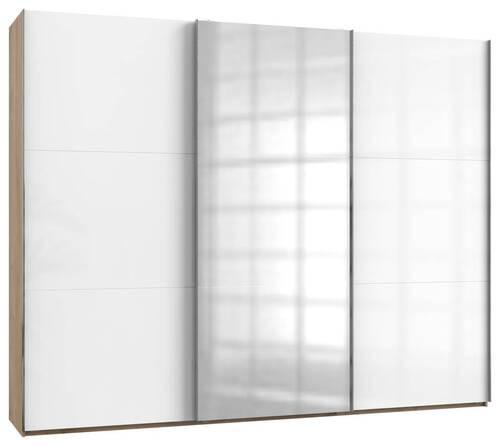 Schwebetürenschrank 300cm Level Weiß/Eiche Dekor - Weiß Hochglanz/Eichefarben, MODERN, Holzwerkstoff (300/236/65cm) - MID.YOU