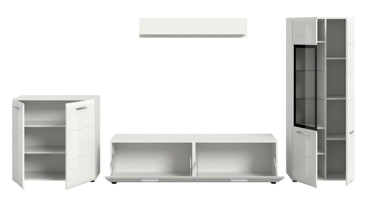 Sideboard Ice Weiß/weiß Hochglanz B: 315 Cm - Weiß Hochglanz/Schwarz, Design, Holzwerkstoff (315/160/41cm) - Livetastic