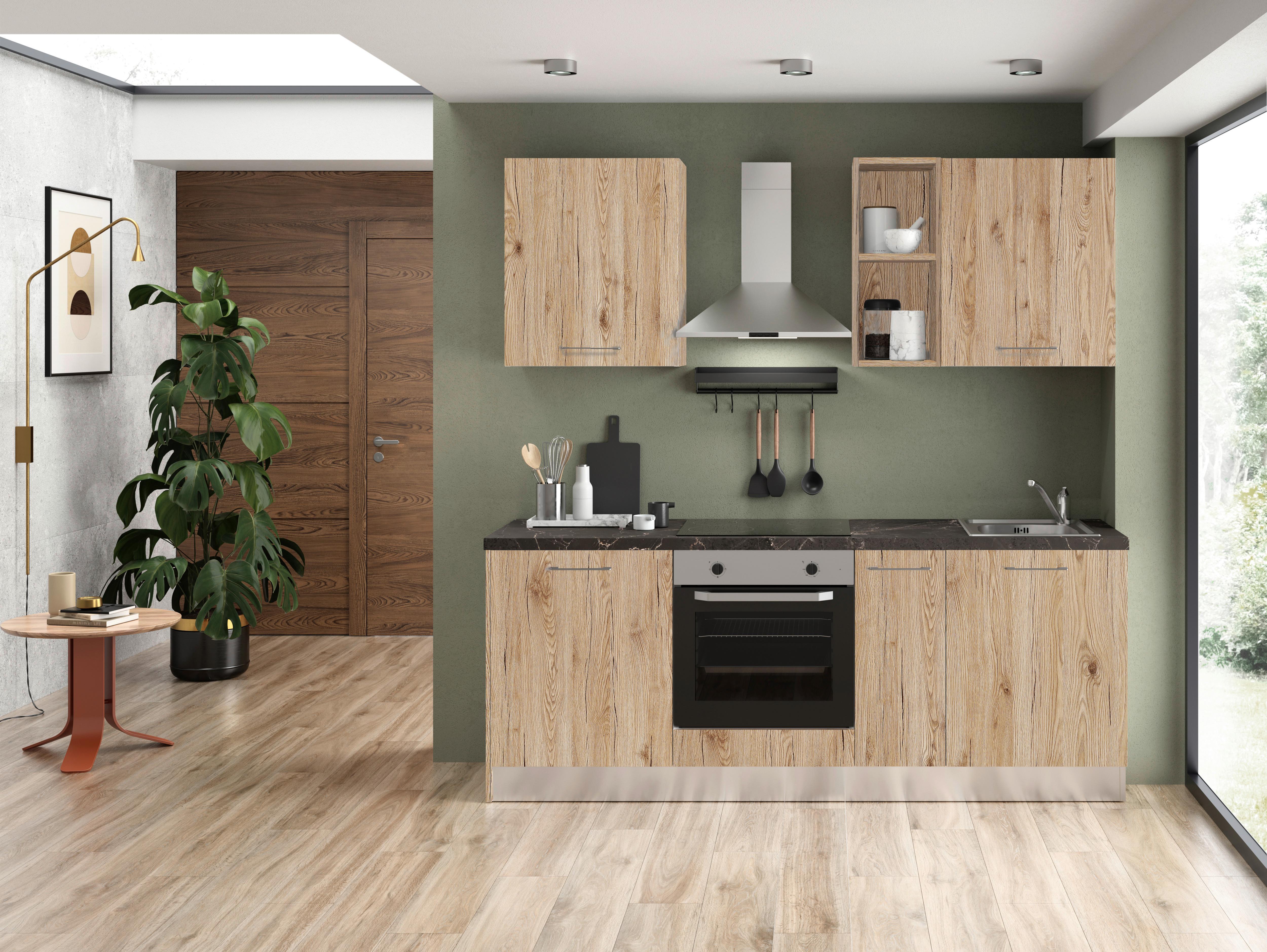 Küchenzeile All In Mit Kühlschrank 210 cm Eiche Dekor - LIFESTYLE (210cm) - MID.YOU