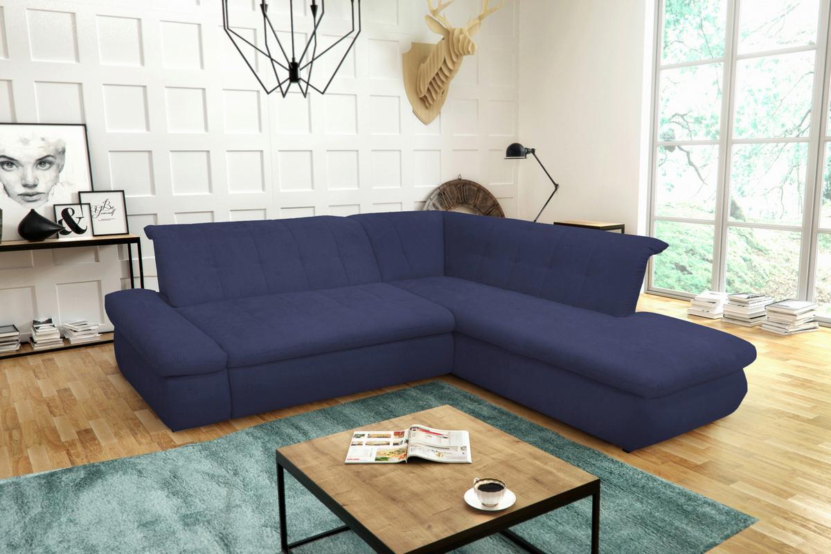 Ecksofa Moric Dunkelblau Mikrofaser - Chromfarben/Dunkelblau, KONVENTIONELL, Textil (273/216cm) - MID.YOU