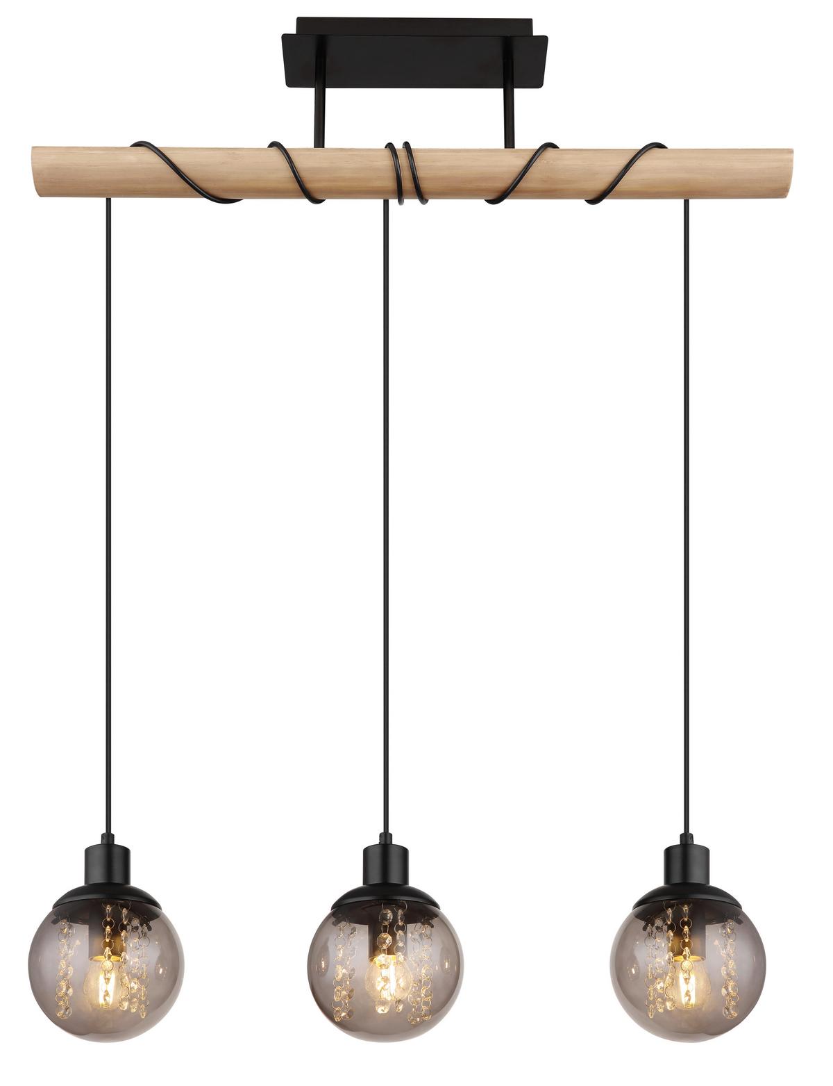 Hängeleuchte 15657-3h - Klar/Schwarz, Natur, Glas/Holz (78/15/120cm) - Globo