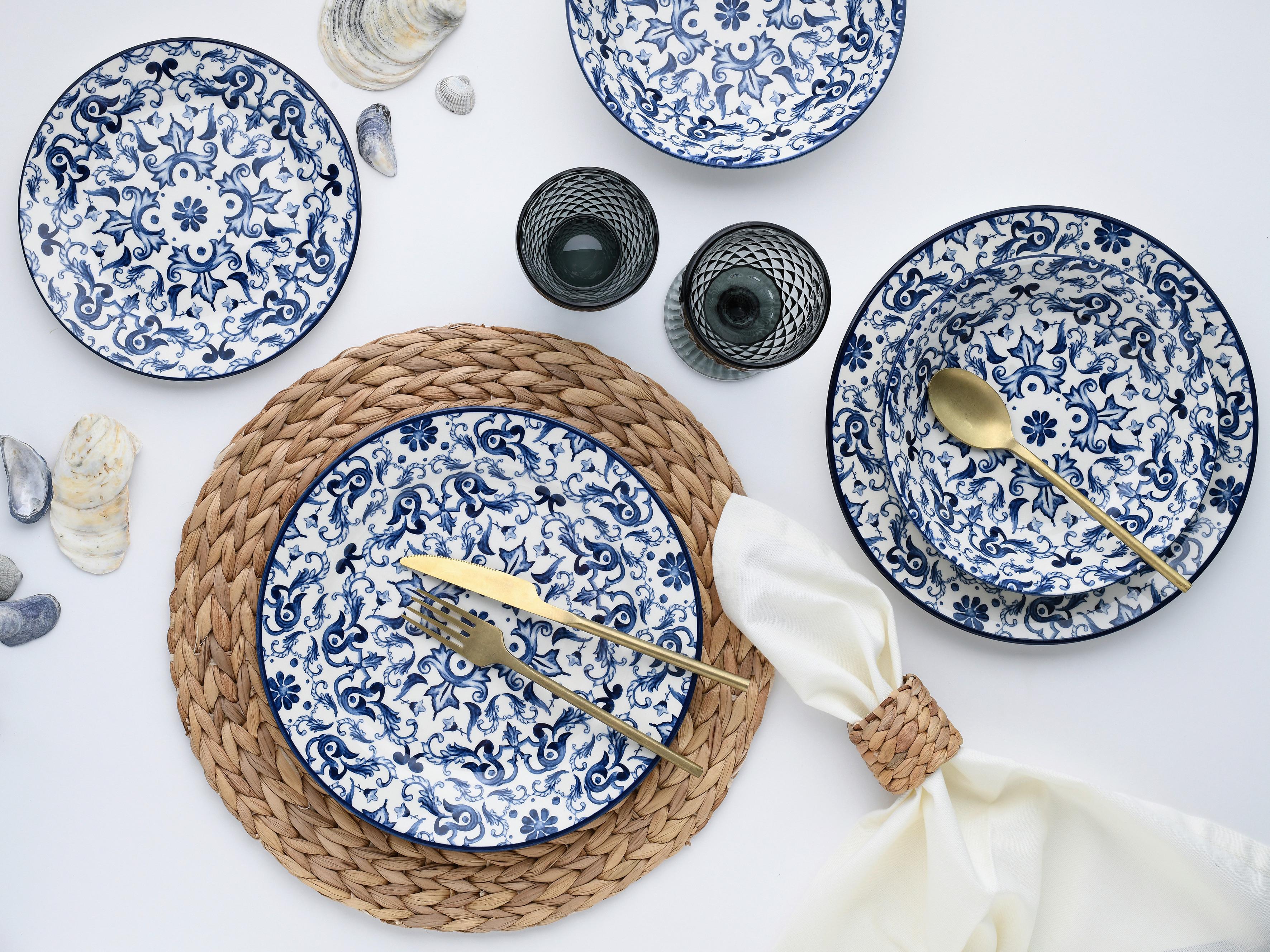 Tafelservice Fresco Blau Blau, Weiß L: 30 Cm - Blau/Weiß, Basics, Keramik (30/30/25cm) - Creatable