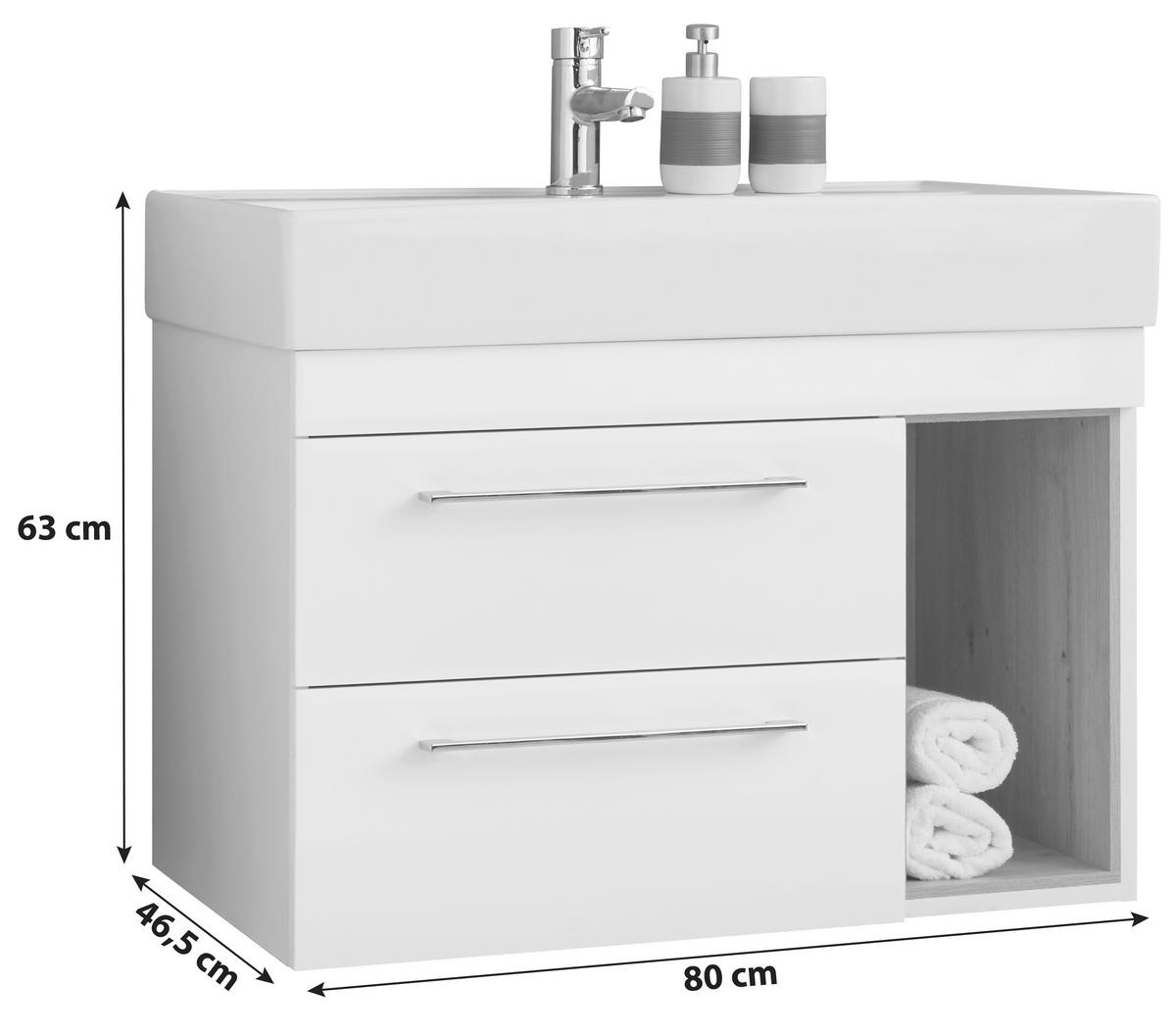 Waschbeckenunterschrank Mura B: 80 Cm Weiß/eiche Dekor - Weiß, MODERN, Keramik/Holzwerkstoff (80/63/46,5cm)