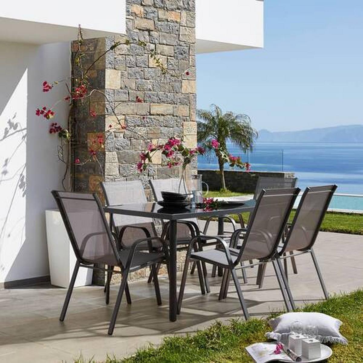 Gartentisch Nadine Metall/Glas L 148 cm - Anthrazit/Schwarz, MODERN, Glas/Metall (148/72/88cm) - Luca Bessoni