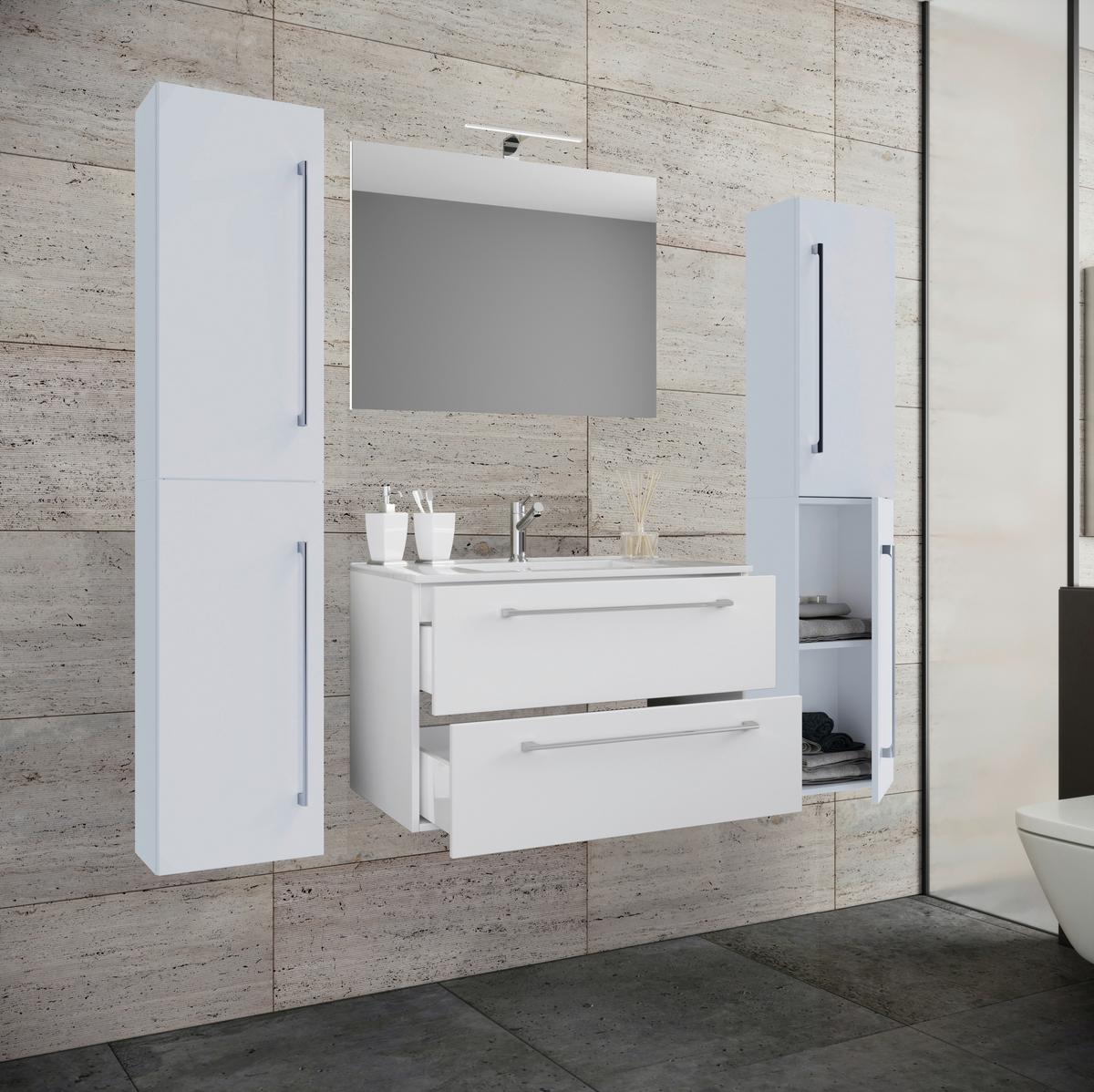 Badezimmer Badinos 5-Teilig Weiß B: 126 cm - Weiß, MODERN, Keramik/Holzwerkstoff (127cm) - MID.YOU