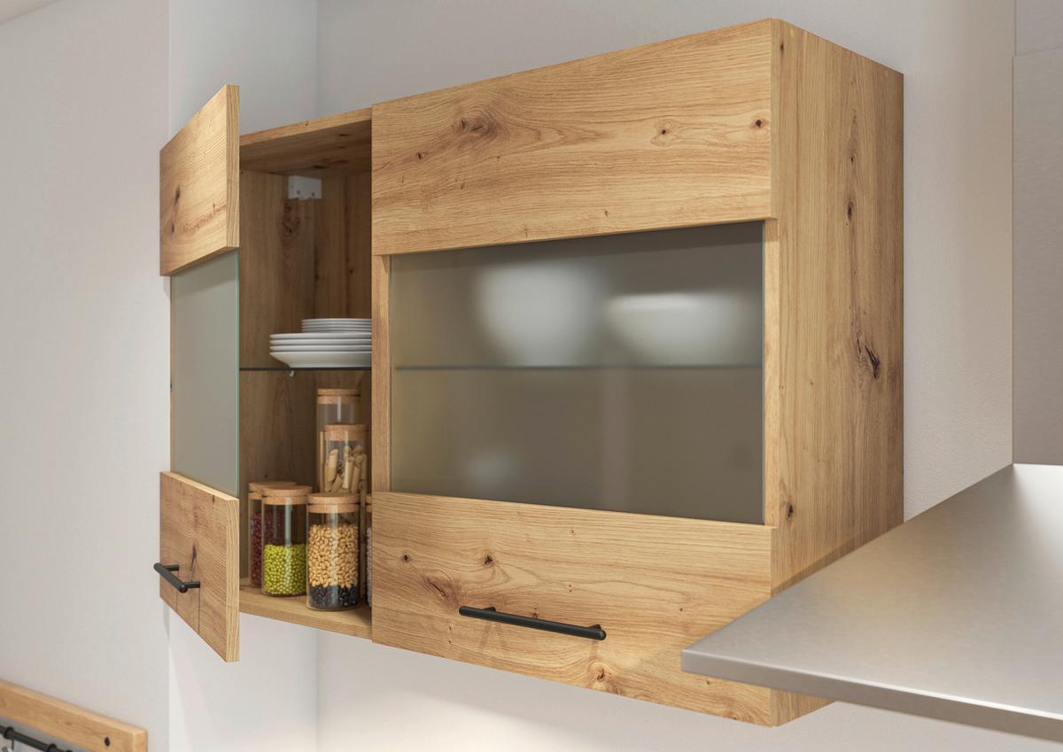 Küchenblock Capri D. Grau/Eiche Dekor B: 280 cm - Dunkelgrau/Eiche Artisan, Basics, Glas/Holzwerkstoff (280cm) - MID.YOU