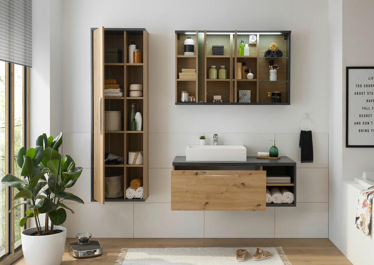 Hochschrank Nathan Bxh: 50x160 Cm Anthrazit/eiche Dekor - Anthrazit/Eiche Artisan, KONVENTIONELL, Holzwerkstoff (50/160/31cm) - MID.YOU