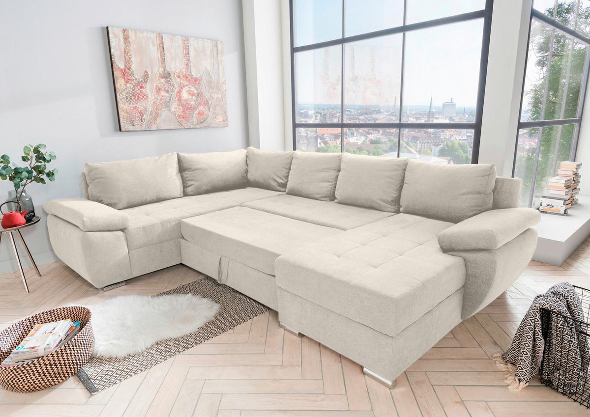 Sedacia súprava TERANA, ľavá, krémová / krémová - krémová/chrómová, Konventionell, textil (219/305/157cm) - Livetastic