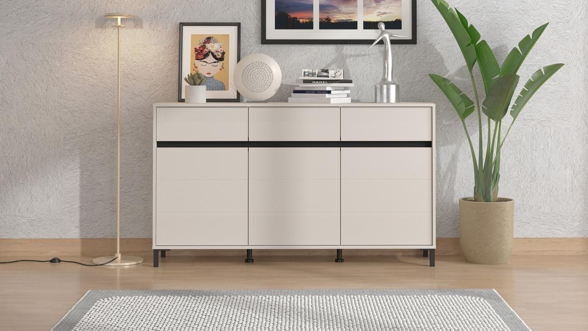 Komód Marron - kasmírszínű/fekete, Basics, faalapú anyag (157/90/40cm)