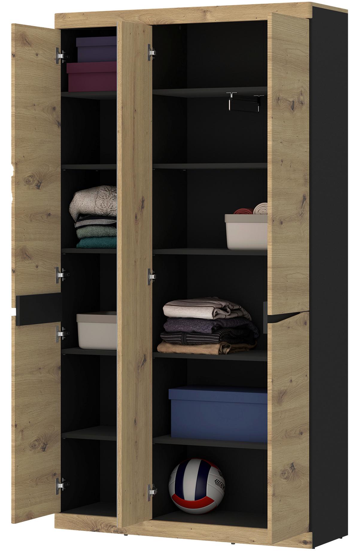 Garderobenschrank Turino Eiche Artisan/anthrazitb:103cm - Anthrazit/Eiche Artisan, Trend, Glas/Holzwerkstoff (103/196,5/39,9cm)