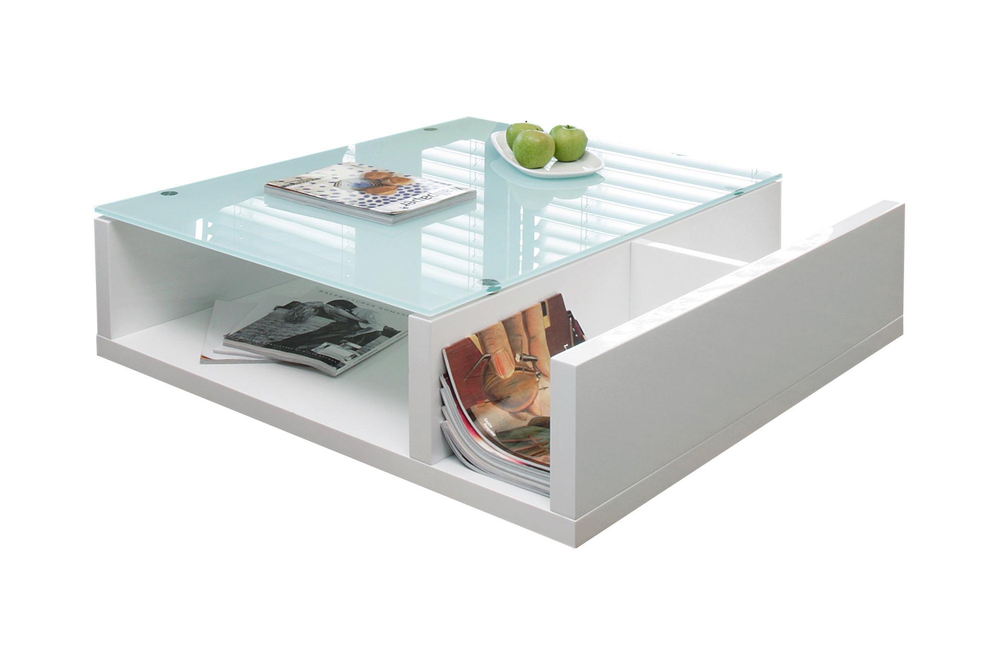 Couchtisch Weiß Hochglanz L: 100 cm - Weiß Hochglanz, Design, Glas/Holzwerkstoff (100/100/30cm) - Livetastic
