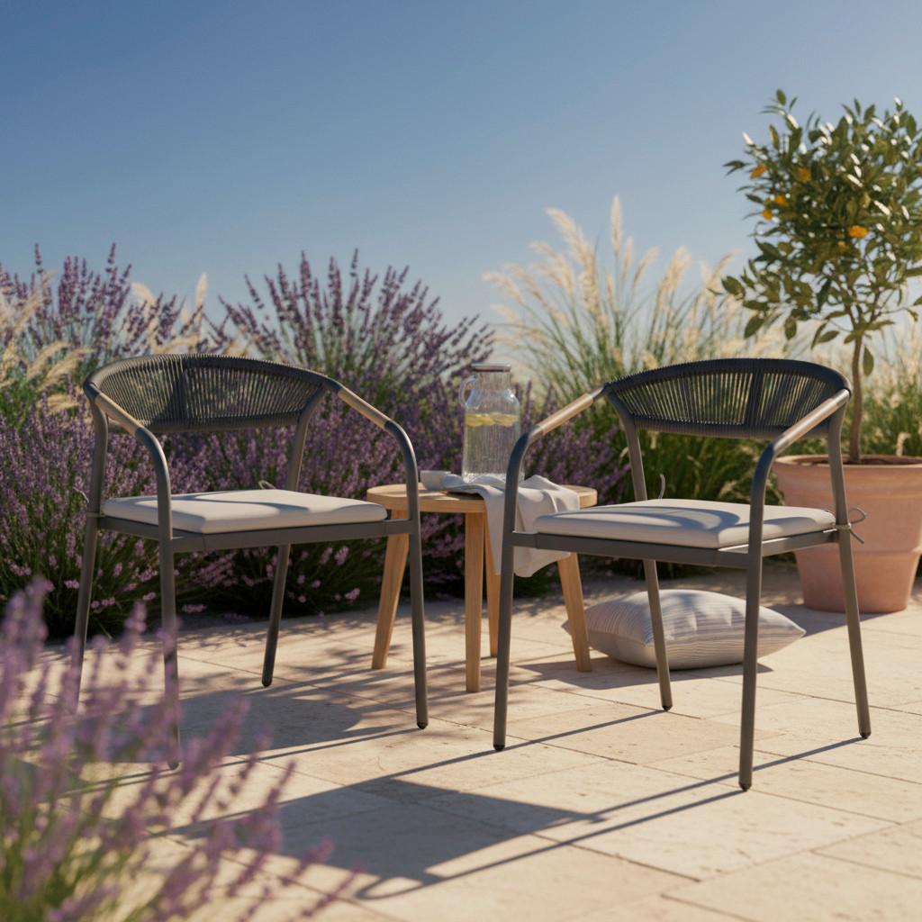 Sada zahradních křesel BENICIO - šedá/tmavě šedá, Moderní, kov/textil (56/80/64cm) - Bessagi Garden