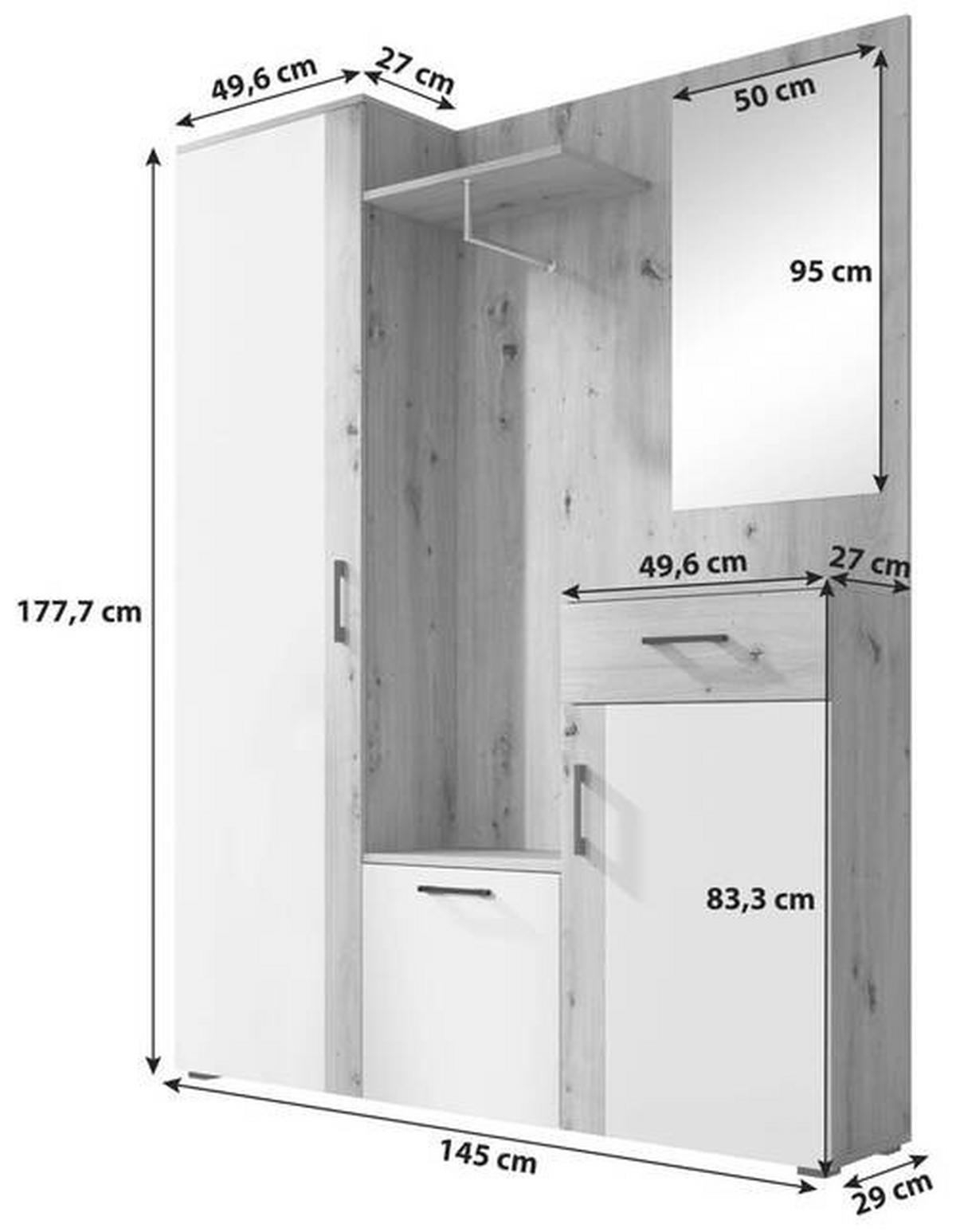 Garderobe Hanna Eiche Artisan/Weiß B: 145 cm - Weiß/Eiche Artisan, Design, Holzwerkstoff (145/184/29cm) - MID.YOU