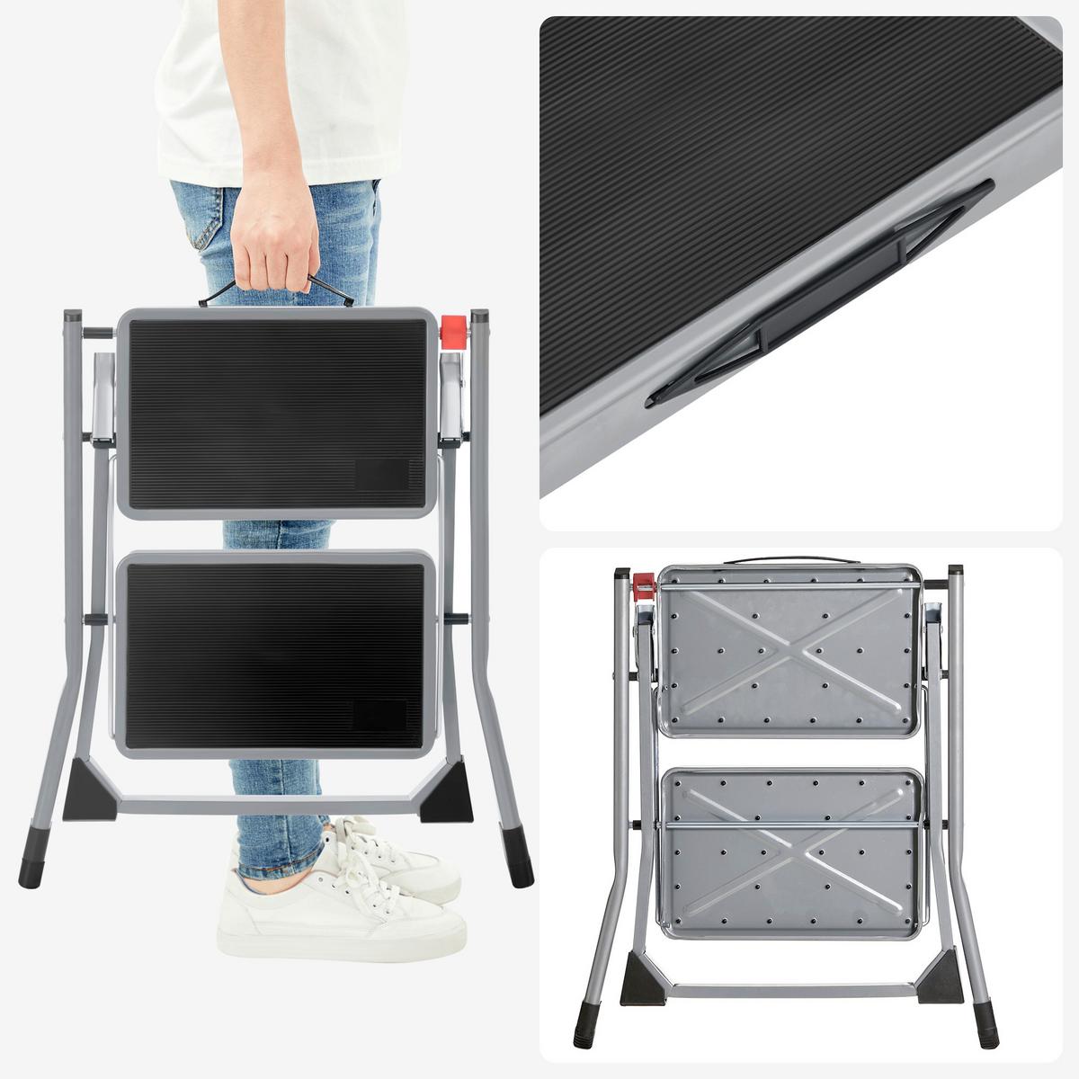 Klapptrittleiter Klapptrittleiter Grau B: 49 cm - Grau, Basics, Metall (49/43/47cm)