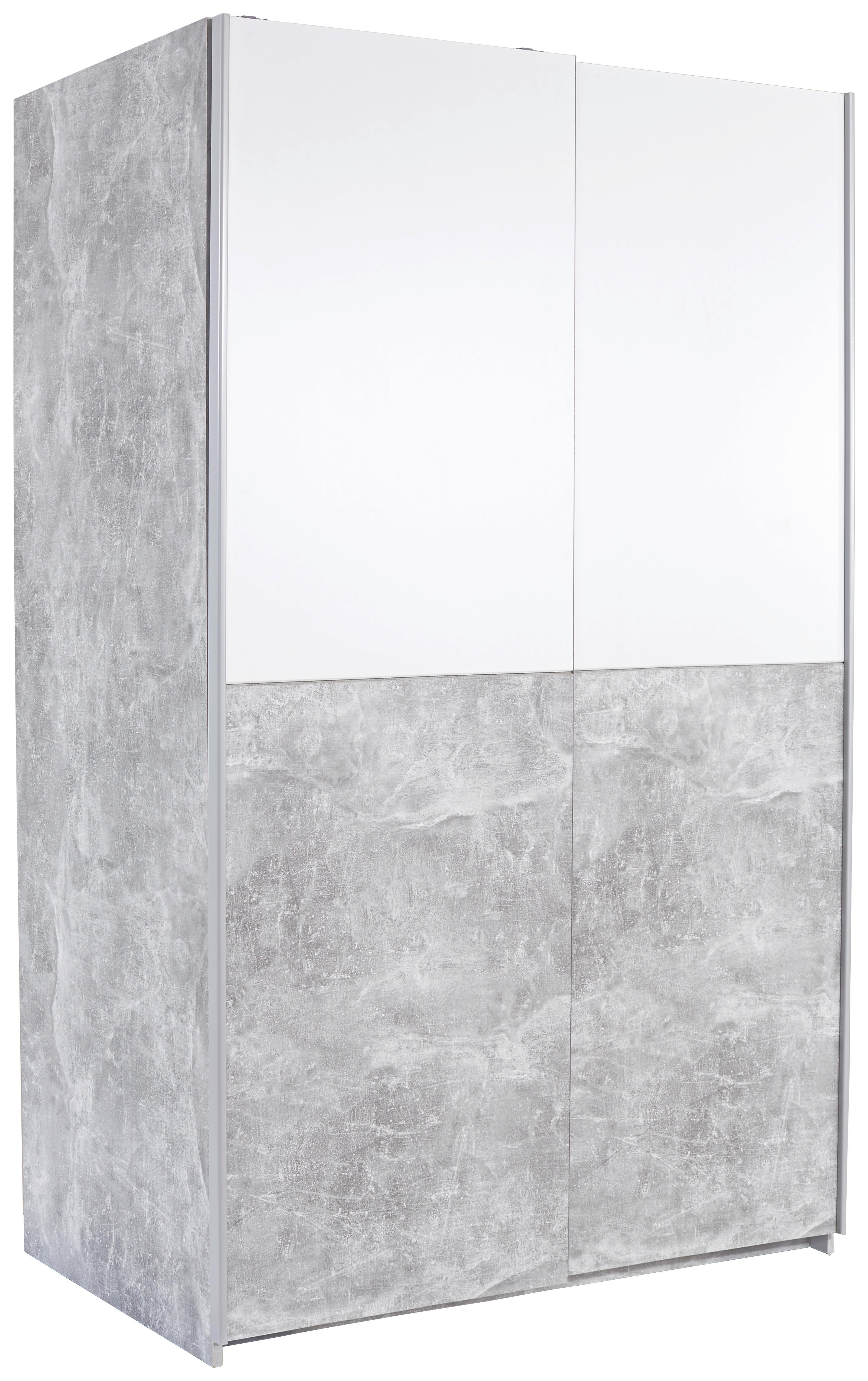 Schwebetürenschrank 125 cm Victoria, Weiß/Betonoptik - Eichefarben/Weiß, MODERN, Holzwerkstoff (125/196/62cm)