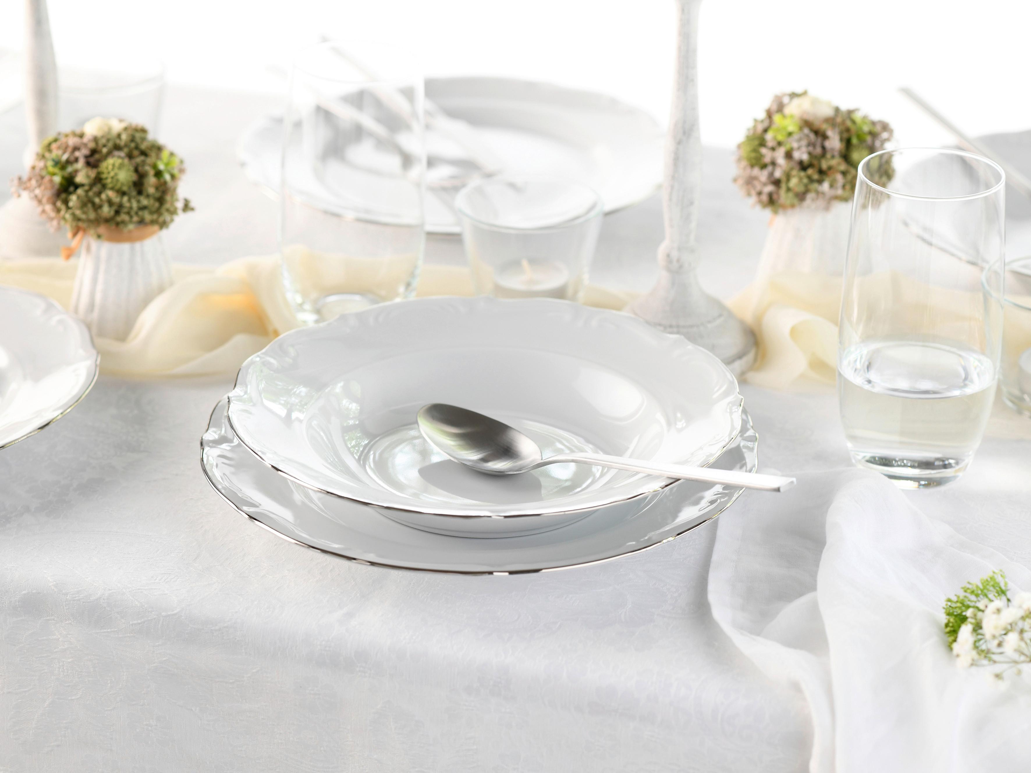 Tafelservice Maria Theresia Weiß, Platinfarben 12--Teilig - Platinfarben/Weiß, Basics, Keramik - Creatable