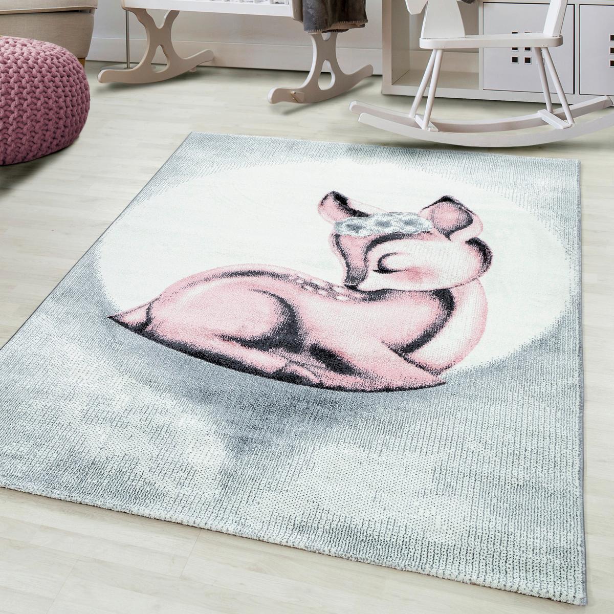 Kinderteppich Rehkitz Pink Bambi 80x150 Cm - Hellrosa/Hellgrau, Trend, Textil (80/150cm)