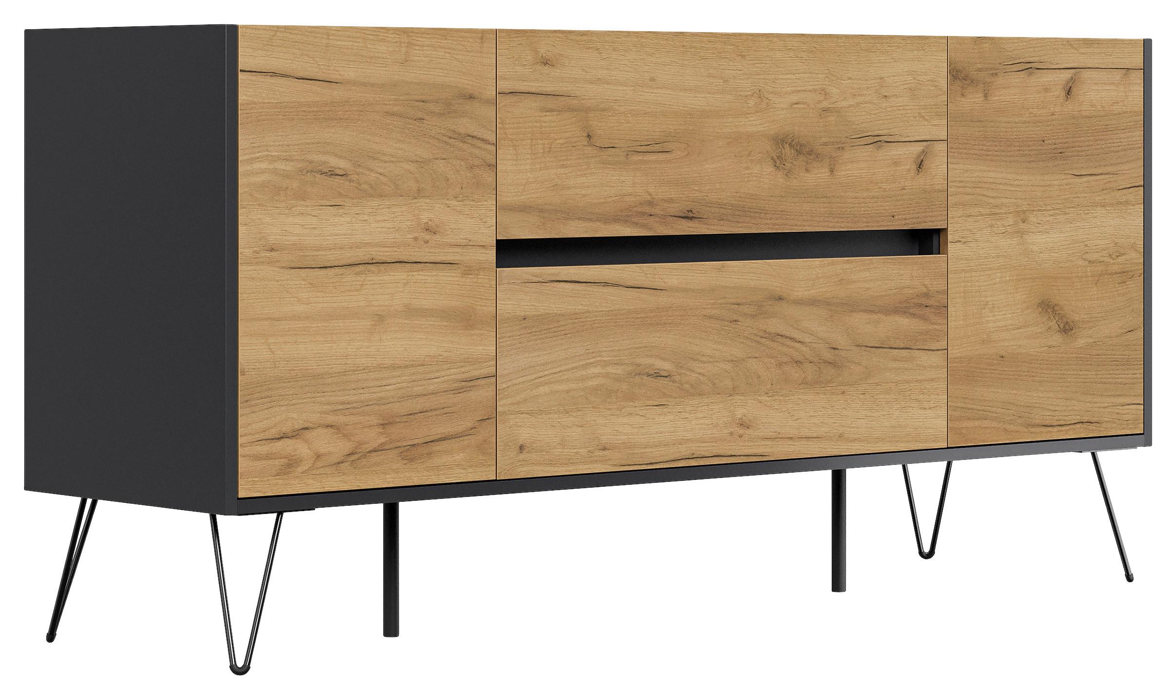Sideboard Posseik Industrial Graphitfarben/Eiche B: 155 cm - Eichefarben/Schwarz, Design, Holzwerkstoff (155/75,8/42cm) - P & B