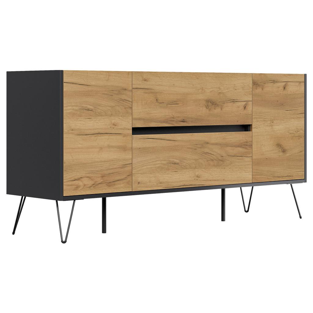 Sideboard Posseik Industrial Graphitfarben/Eiche B: 155 cm