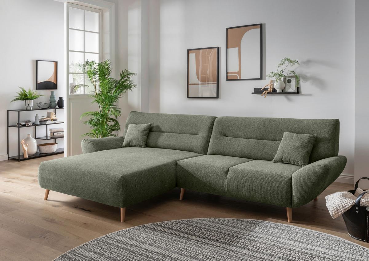 Ecksofa Chenille Dunkelgrün S: 166x290 cm - Wildeiche/Dunkelgrün, MODERN, Textil (166/290cm) - MID.YOU