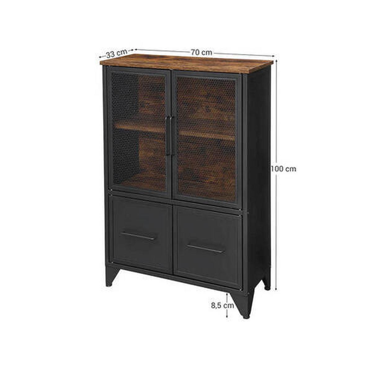 Kommode B: 70 cm Braun/Schwarz - Schwarz/Braun, Trend, Holzwerkstoff/Metall (70/100/33cm) - Boxxx