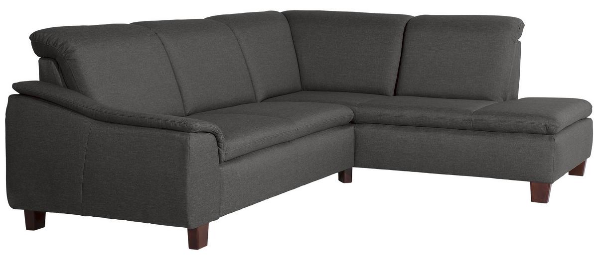 Ecksofa Aaron Anthrazit Flachgewebe - Anthrazit/Nussbaumfarben, Design, Textil (247/187cm) - Max Winzer