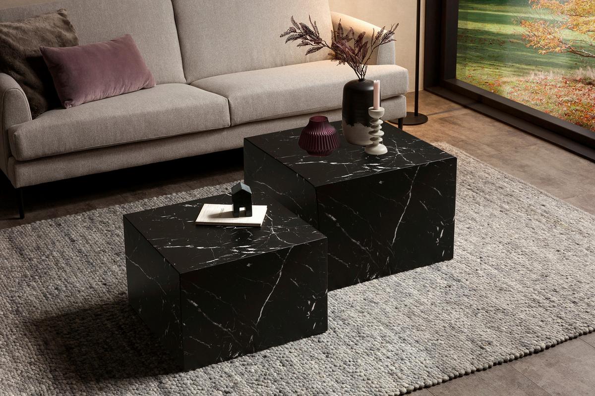 Couchtischset Schwarz 2-teilig - Schwarz, Design, Holzwerkstoff (58-50/58-50/40-33cm) - Livetastic