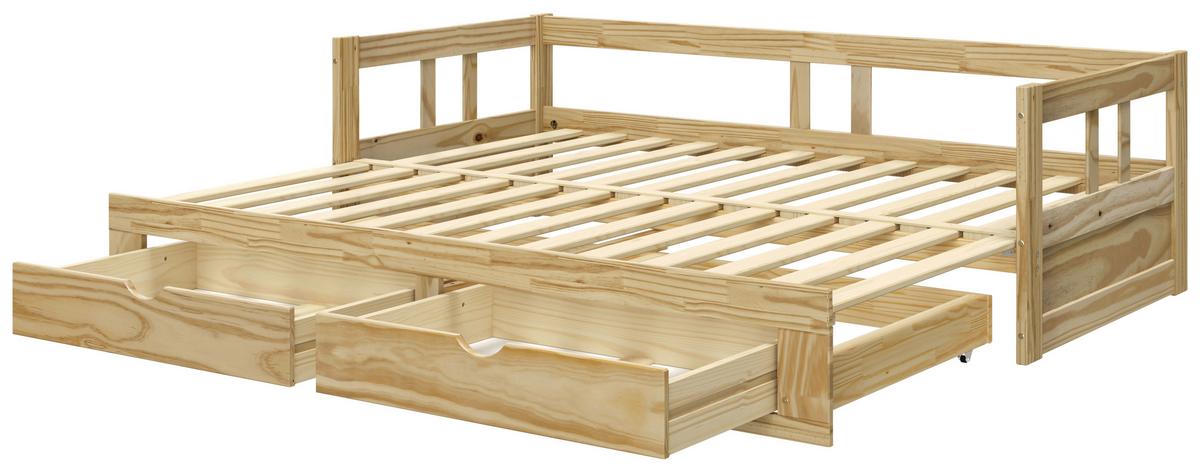 Ausziehbett Kiefer +lattenrost 90x200 cm Livio Natur - Naturfarben, MODERN, Holz/Holzwerkstoff (90/200cm) - MID.YOU