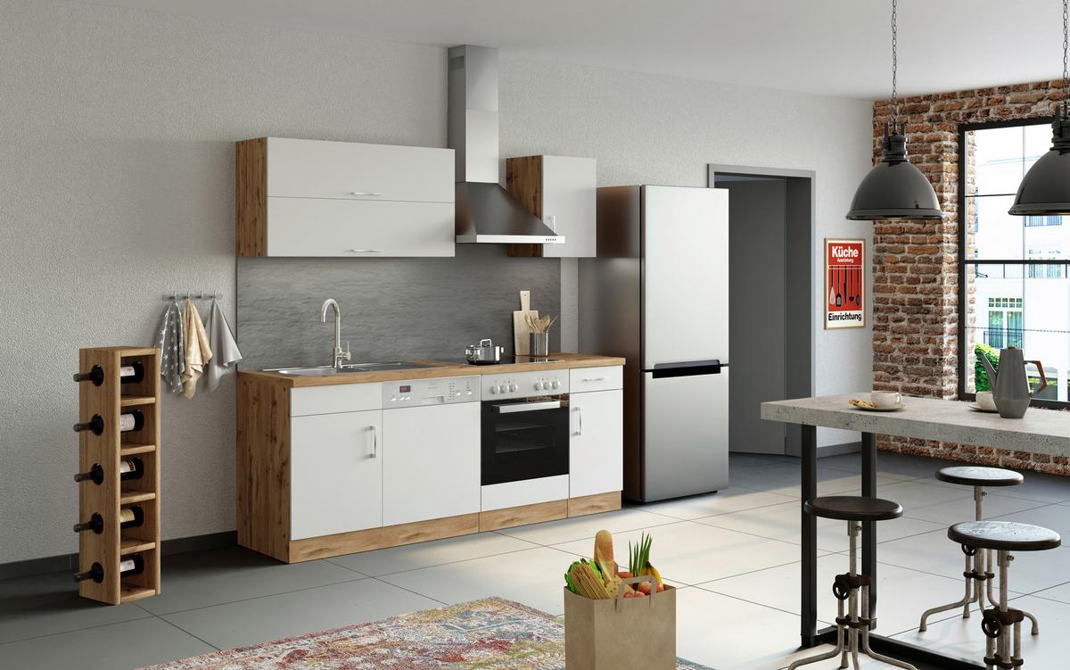 Küchenzeile Sorrento ohne Geräte 210 cm Weiß - Eiche Wotan/Weiß, MODERN, Holzwerkstoff (210cm) - Held