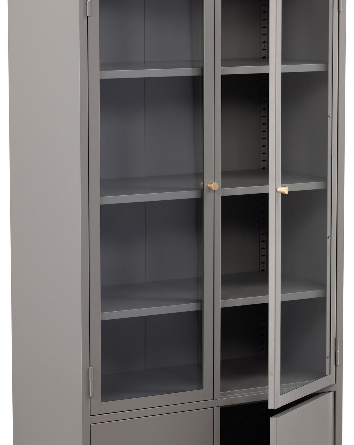 Vitrine Bakal - Hellgrau, Design, Glas/Metall (80/190/41cm) - Livetastic