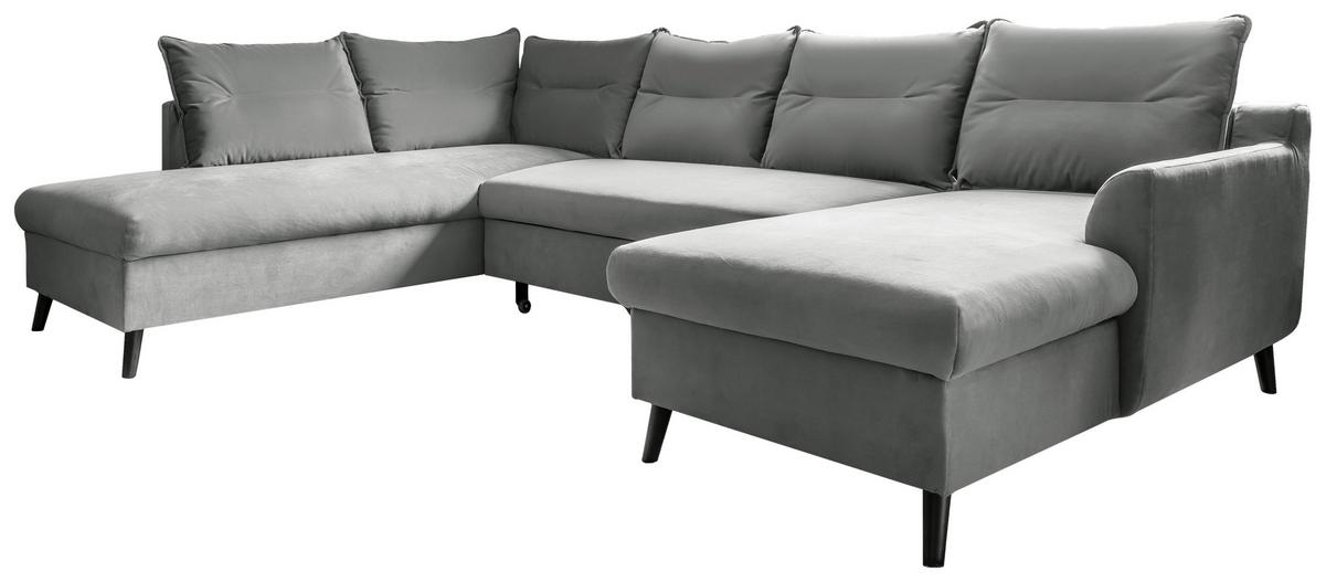Wohnlandschaft mit Schlaffunktion Stylish Stan - Hellgrau/Schwarz, Basics, Textil (200/300/150cm) - MID.YOU